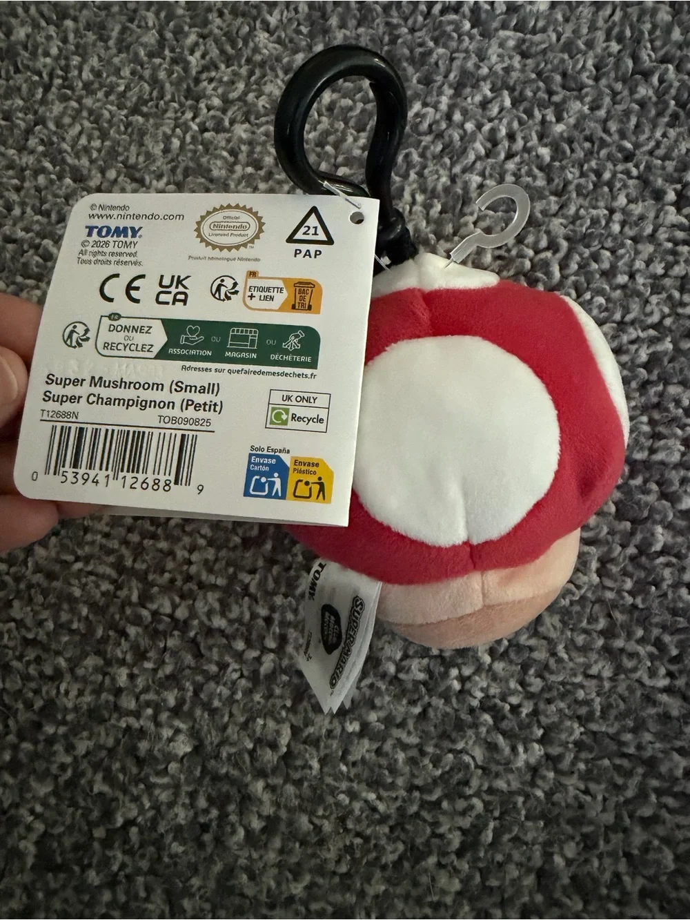 Nintendo Super Mario Toad Mushroom Plush book bag clip